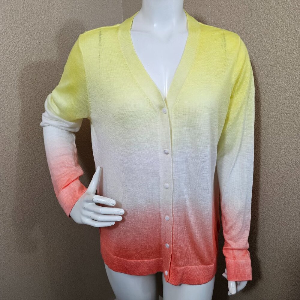 LAURIE FELT Sunset Dip Dye Linen Blend Button Down Cardigan~Size L